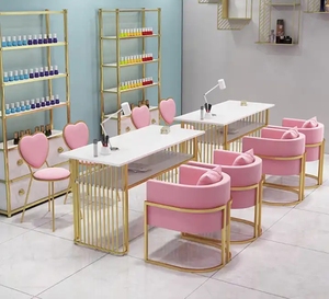 Luxury Gold Modern <b>Nail</b> Salon <b>Table</b> with Pink Chair for Living Room & Bedroom Use - Product Image 3