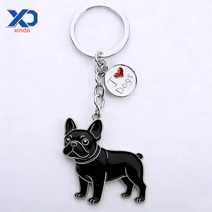 Porte-clés en métal émaillé avec logo personnalisé, adorable <span class=keywords><strong>bouledogue</strong></span> français, pendentif chien en émail souple et dur, porte-clés souvenir coloré en gros - Product Image 1