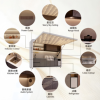 Cocina Exterior Modular Moderna y Móvil con Encimera de Acero Inoxidable, Puerta Acrílica, Refrigerador Multifuncional, Estufa y Campana Extractora