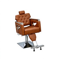 Chaise de styliste hydraulique en cuir marron, pivotante à 360 degrés, avec appui-tête et repose-pieds réglables en hauteur, pour salon de coiffure et salle de sport