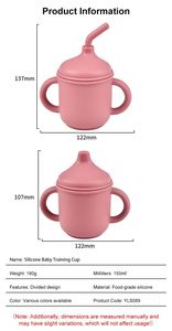 Tasse en silicone de qualité alimentaire avec double anse, pour bébé de 6 mois et plus, 150 ml, anti-fuite, avec paille, pour l'apprentissage de la boisson des tout-petits - Product Image 2