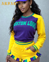 Tenues de Mardi Gras pour femmes : Ensembles assortis brodés avec logo personnalisé, color block, manches longues et shorts – Collection Femme 2026