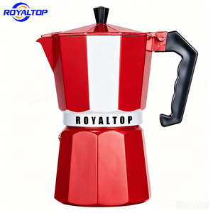 Cafetière Moka Peruaise <span class=keywords><strong>Rouge</strong></span> et Blanche pour Plaque de Cuisson, Cafetière en Aluminium pour Café Moulu, Machine à Café <span class=keywords><strong>Italienne</strong></span> pour la Préparation à Domicile - Product Image 1