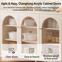 Buffet moderne de luxe blanc crème massif avec portes arquées en acrylique transparent, poignées dorées, acier inoxydable, écologique, pour salon