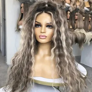 Fashion Women Style 14A Grade Highlight Gray Blonde Color Real Virgin European Human Hair Swiss Full Frontal Lace Wigs