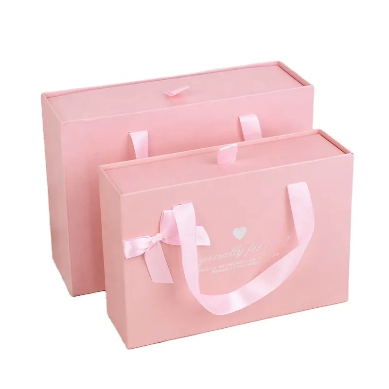 Logo Printing Luxury Wallet Cardboard Slide Boxes White Sliding Drawer Gift Box Packaging with Ribbon Handle