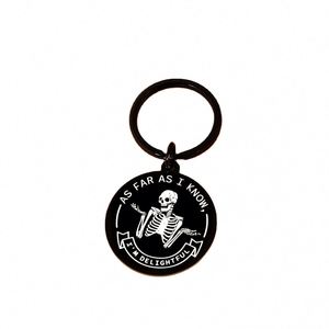 Porte-clés crâne décor drôle squelette pour autant que je sache, je suis délicieux porte-clés collègue sarcastique cadeau crâne pendentif porte-clés - Product Image 1