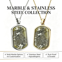 Pendentifs personnalisés en marbre vert olive naturel pour hommes, en acier inoxydable 316L, texture de pierre unique, vente en gros