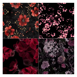 New Fashion Digital Printing Dark <b>Red</b> Purple Floral Pattern 100% Polyester Koshibo Crepe Koshibo Print Fabric for Dresses - Product Image 1