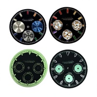 Nouveau cadran de montre chronographe de 29,5 mm, index appliqués sertis de diamants noirs, pièces lumineuses, compatible avec le mouvement à quartz VK63