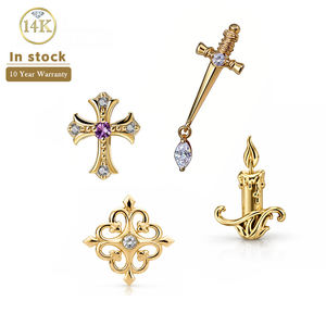 Lot mixte de bijoux de piercing corporel en or massif 14K, comprenant des anneaux, des clous et des kits de piercing pour oreilles, nez, lèvres, septum et hélix, pour femmes - Product Image 1