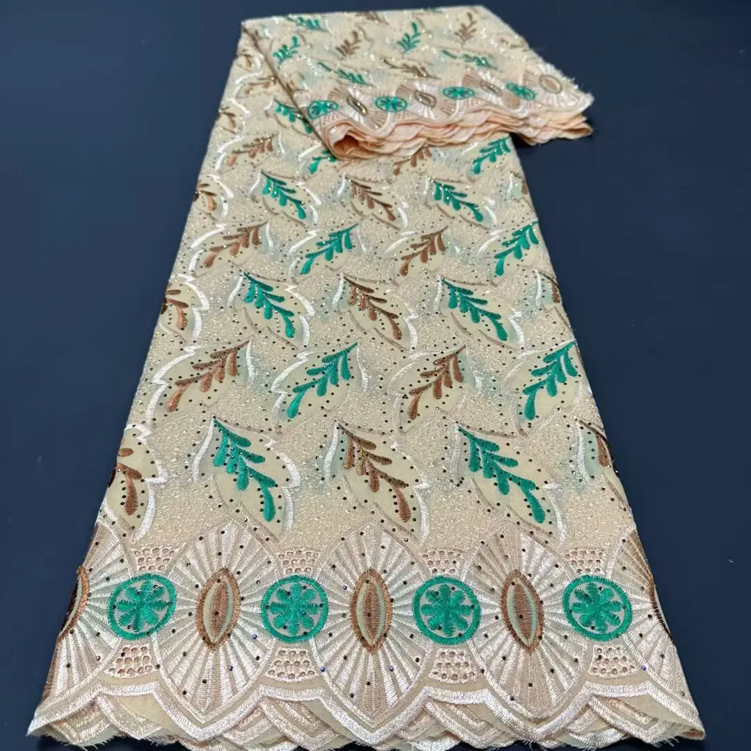 5 + 5 Yards coton dentelle correspondant Bazin Riche 2024 africain sénégal dentelle avec brodé indien fête robe dentelle matériel