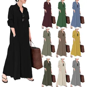 Loriya pakaian Islami pakaian sehari-hari Muslim tertutup Abaya Dubai gaun wanita warna Solid Abaya sederhana