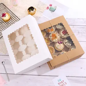 Caja de papel de cartón personalizada para llevar comida, con ventana transparente, plegable para embalaje de pasteles y magdalenas
