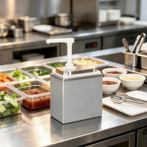 Dispensador de condimentos comercial de 1 litro, unidad individual, de acero inoxidable, con bomba de presión manual para salsas, para buffet, comida rápida, cafetería y cocina. - Product Image 2