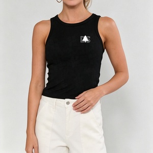 Camisetas sin mangas personalizadas al por mayor, de algodón y spandex elástico, con estampado por transferencia térmica, tipo chaleco, con cuello redondo acanalado, tallas grandes para mujer. - Product Image 2
