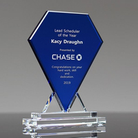Trophée en cristal bleu loyaux en forme de diamants plats pour les récompenses pour le travail acharné
