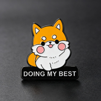 Broche en émail mignonne Shiba Inu avec citation positive 'DOING MY BEST', badge de revers en métal motif chien de dessin animé pour vestes, sacs à dos et chapeaux