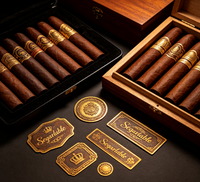 Pita Cigar Premium Mewah Kustom dengan Label Kertas Perekat Logo Foil Emas Timbul Bentuk Oval CMYK/ Pencetakan