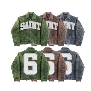 Veste en jean en coton tie-dye personnalisée pour hommes avec col à revers boutonnée à manches longues lavable - Product Image 3