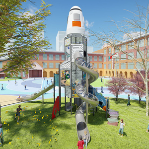 Aire de jeux commerciale géante en forme de tour spatiale |   Équipement de jeu extérieur sur le thème des fusées pour enfants avec toboggans en spirale rotomoulés - Product Image 1