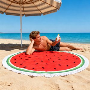 <span class=keywords><strong>Serviette</strong></span> de plage et tapis de plage en microfibre imprimé pastèque rond épais surdimensionné 59*59 pouces couverture sans sable à séchage rapide - Product Image 4