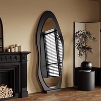 Miroir pleine longueur de forme organique avec cadre épais noir, à poser au sol, pour salon moderne, chambre à coucher, entrée, décoration intérieure