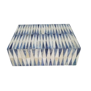 Decorative Handcrafted Bone Inlay <b>Box</b> | Blue White Geometric Keepsake <b>Storage</b> <b>Box</b> | Luxury Home Decor Gift <b>Box</b> for Table & Shelf - Product Image 1