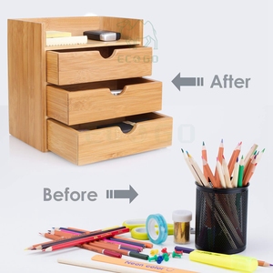 Manufacturer Custom Bamboo Wood Office Office Stationery Storage With <strong>Drawer</strong> Desk Organizer - Product Image 4