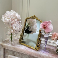 Miroir à cadre en bois de style baroque vintage européen Miroir de dressing arqué sculpté Miroir de table mural pour chambre à coucher