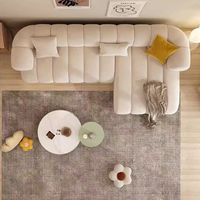 Canapé d'angle moderne en forme de L à trois places avec chaise longue, structure en bois massif, canapé nuage, canapé chenille pour salon, appartement, hôtel