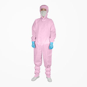 بدلة واقية خفيفة الوزن مضادة للكهرباء الساكنة بخطوط وردية مع شبكة للأذن لمصانع الإلكترونيات - Product Image 5