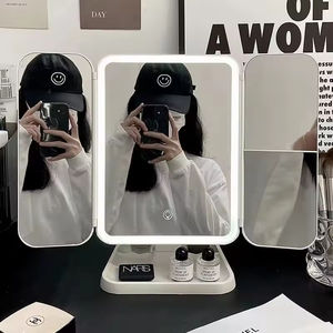 HQ Mixed Proc Discount Low Price <b>Trifold</b> Tabletop LED Folding Cosmetic Vanity <b>Mirror</b> Desktop <b>Mirror</b> With Light and Magnification - Product Image 5