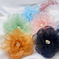 Aksesoris Bunga Organza Gaya Korea Kain Tepi Terbakar Buatan Tangan DIY Bunga Tiga Dimensi Aksesoris Pakaian Rambut Empat