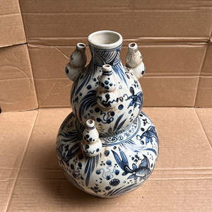 Reproducción Antigua China cerámica azul y blanco patrón de pescado subasta jarrón de porcelana molde único Decoración de mesa - Product Image 3