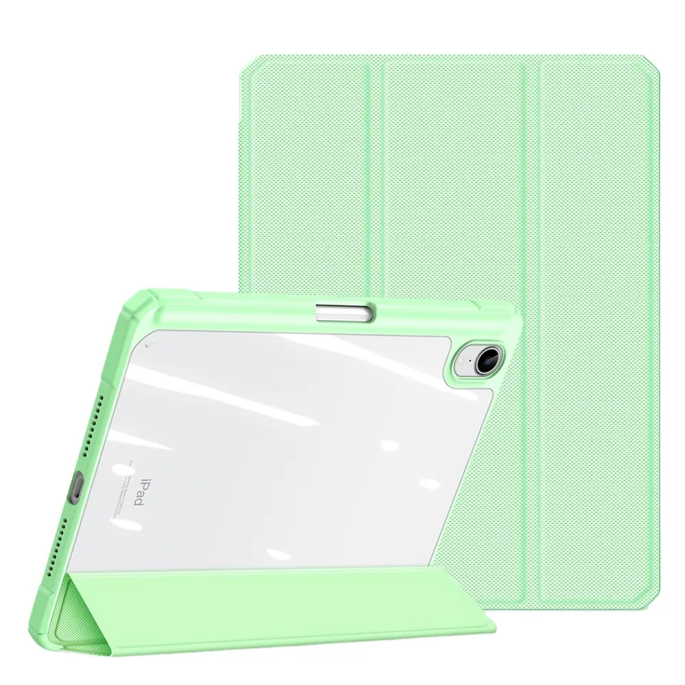 DUX Toby For iPad mini 6 Case 2022Transparent Back Shell Tri-Fold Stand Auto Sleep Function Leather Case for iPad 6 7 8 9 Cover