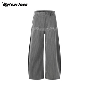 <span class=keywords><strong>กางเกง</strong></span>ทรงโค้งสีเทาสไตล์อเมริกันลำลองแบบยูนิเซ็กซ์ ปักลายโน้ตดนตรี ทรงหลวมขากว้าง - Product Image 2
