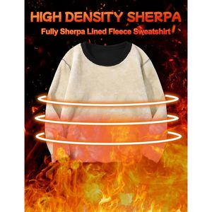 FOXA Men's Sherpa Lined Crewneck Sweatshirt Fleece Pullover Thermal Cotton Heavy <b>Weight</b> Warm Top - Product Image 2