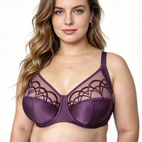 Soutien-gorge Grande Taille à Couvrance Totale, Bretelles Réglables, Dentelle de Soie Sexy, Motif Uni, Armatures, Effet Push-Up Fin, Maille à Pois – Meilleure Vente