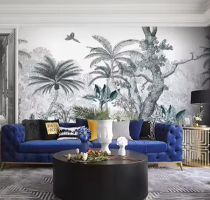 Papier peint <span class=keywords><strong>mural</strong></span> personnalisé imprimé en 3D, paysage tropical de <span class=keywords><strong>jungle</strong></span>, peint à la main, autocollant <span class=keywords><strong>mural</strong></span> à peler et à coller, oiseaux, forêt, plantes - Product Image 1