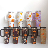 Tasses isothermes en acier inoxydable de 40 oz avec motif fantôme et citrouille d'Halloween, 45 couleurs, avec poignée, pour les fêtes