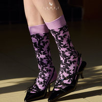 Calcetines de Vestir para Mujer, Largos hasta la Pantorrilla, con Logotipo Estampado en Jacquard, Transpirables, Antibacterianos, de Punto para Verano
