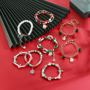 New Arrival Christmas Gift Gold Plated Alloy Bracelet Santa Pendant Pearl Crystal Beaded <strong>Chain</strong> Charm Bracelet - Product Image 1