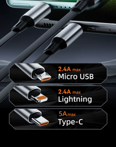 Cable USB Retráctil Ligero de 100W con Estilo de Soporte Personalizable, Carga Rápida de 3A, Tipo A y Tipo C, Cobre Puro - Product Image 5