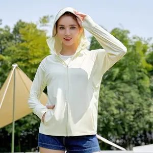 Kadın UPF 50 + tam Zip uzun kollu güneş gömlek baskılı Hoodie ceket cepler yaz ince XS boyutu ile yürüyüş için katı desen