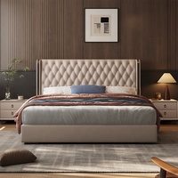 Lit en cuir véritable de luxe moderne, lit double capitonné de style italien pour chambre principale, cadre de lit rembourré