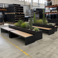Banc de jardin et jardinière combinés YISHANG en acier avec motif imitation bois, mobilier d'extérieur