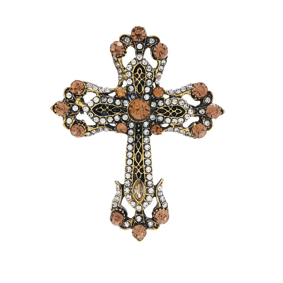 Broche de cruz para mulheres, acessório de joia com strass e cristal, broche de opala para decoração de vestidos, oferta imperdível