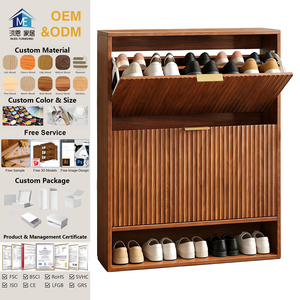 درج حديث مبطن بقلب نحيف حر قائم من الخشب ، رف تخزين منظم أحذية الجوز - Product Image 1