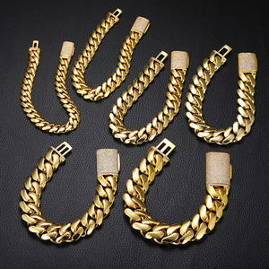 Cadena cubana de eslabones chapada en oro de 14K/18K para hombre, collar y pulsera cubana de <span class=keywords><strong>Miami</strong></span> de latón resistente al deslustre, joyería hip hop para hombre - Product Image 2